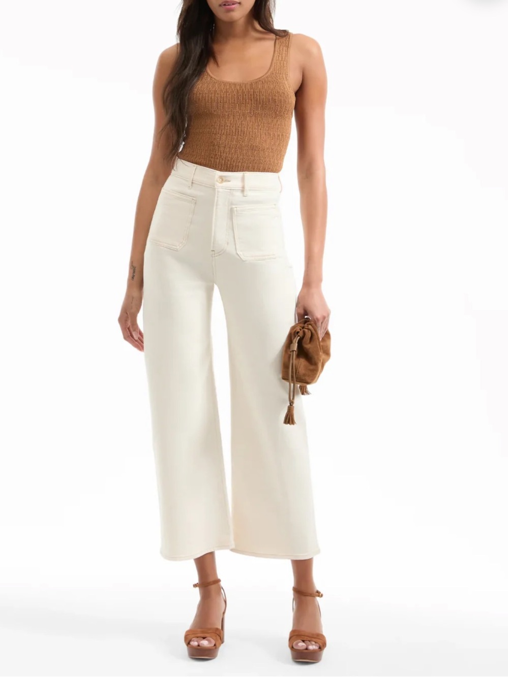 NEW Veronica Beard Grant Wide Leg Crop High-Rise Jeans in Ecru